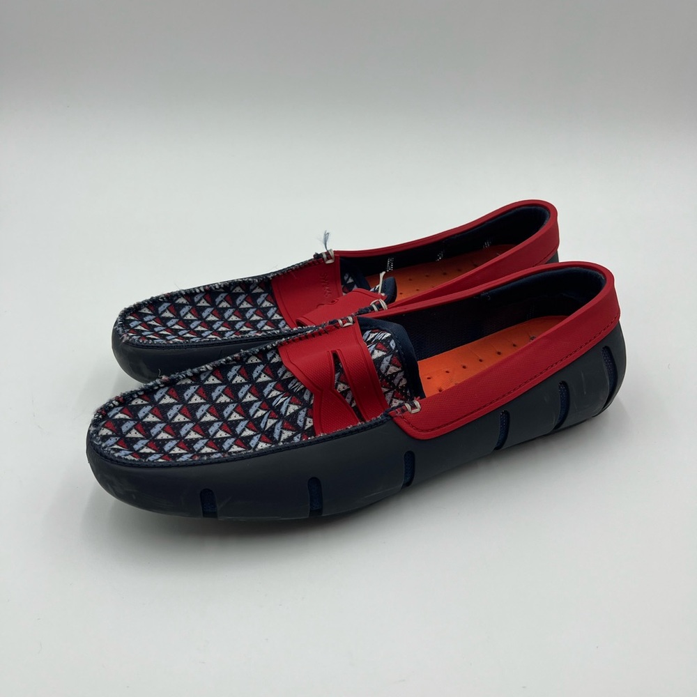 Swims Red and Navy Patterned Loafers/Boat Shoes
